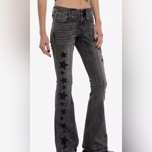 Social Collision Grey Star Low-Rise Flare Jeans